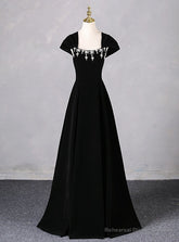 Black Velvet Bead Crystal Prom Dress